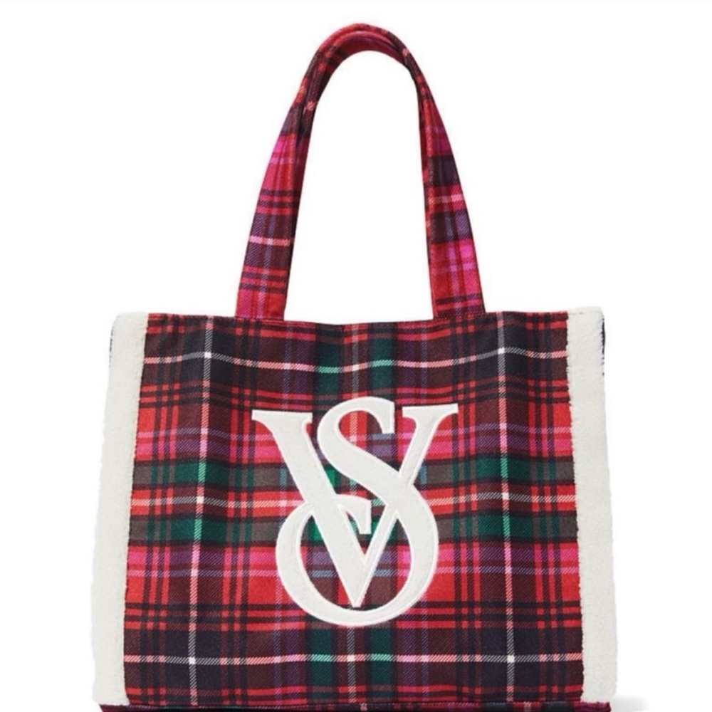 Victoria’s Secret plaid sherpa style tote